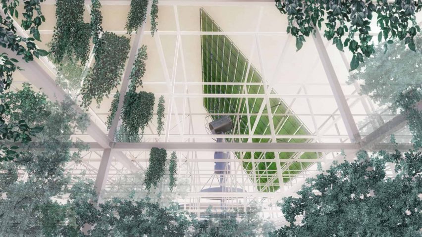 Academy of Art University student render of a white steel structure covered in planting