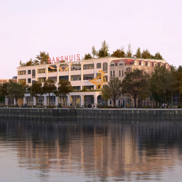 Riverside view of dance centre by MAD