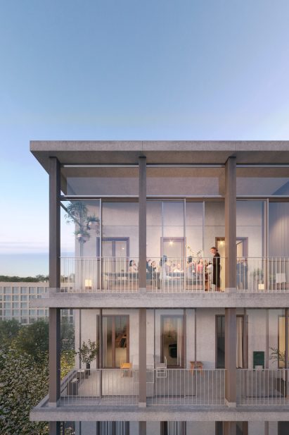 Render of the facade of Boomgaard by David Chipperfield Architects