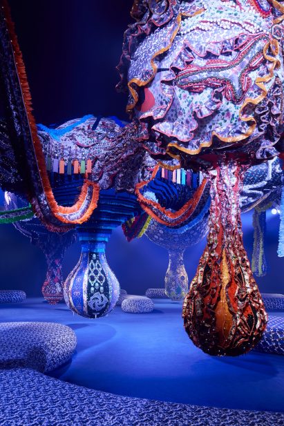 Photo of the fabric installation at the Autumn Winter 2023 show