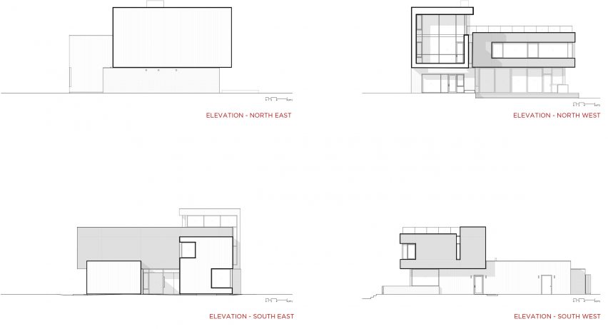 Elevation drawings of Lake House by DMAC