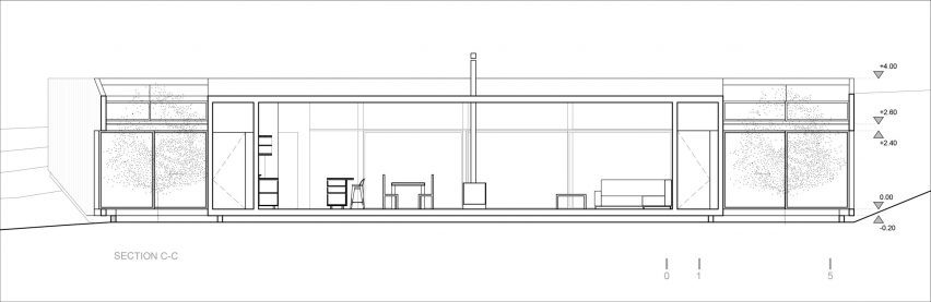 Section drawing of Casa Ferran by ERRE Arquitectos