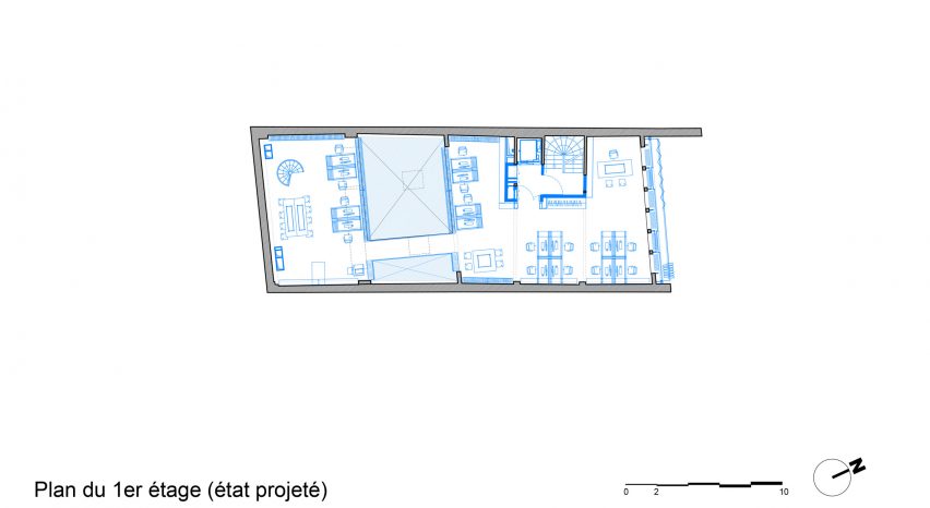 Floor plan of the block of flats and offices in Paris by Moussafir Architectes