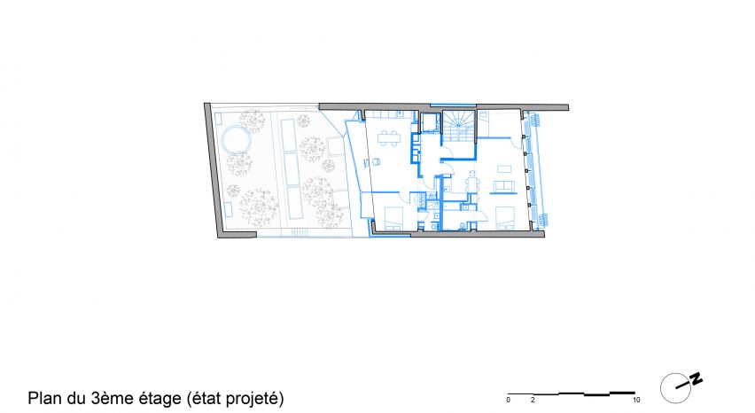 Floor plan of the block of flats and offices in Paris by Moussafir Architectes