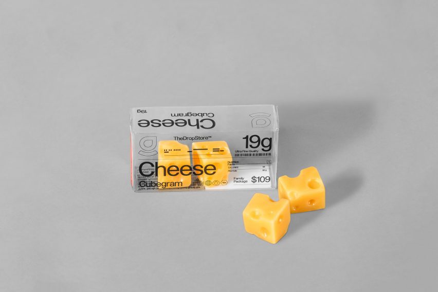 Small cubes of cheese with conceptual packaging