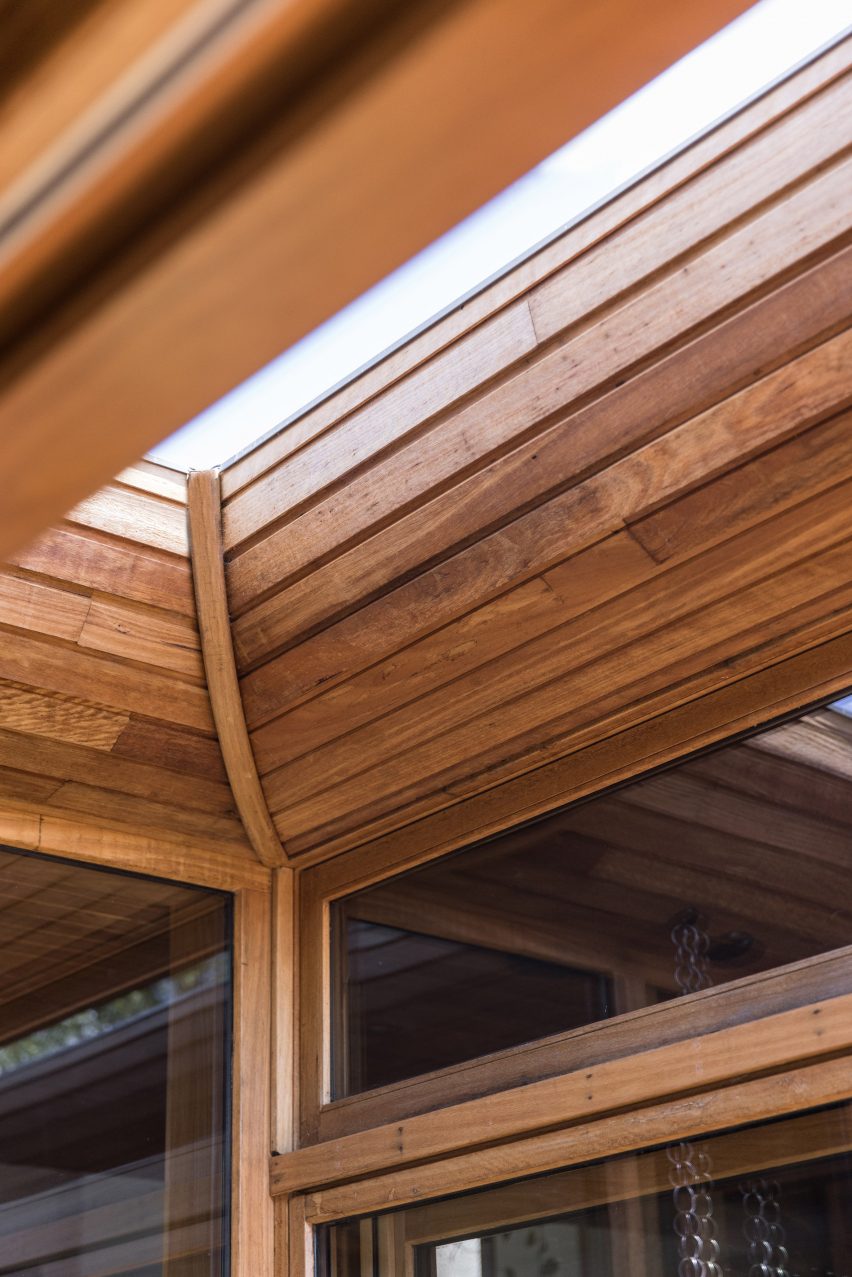 Close up of timber overhanding shading above windows
