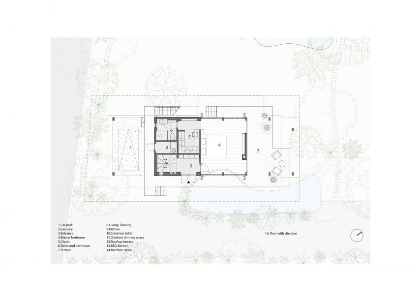 First floor plan of Floating House in Vietnam by SDA