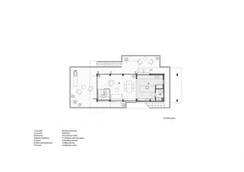 Second floor plan of Floating House in Vietnam by SDA