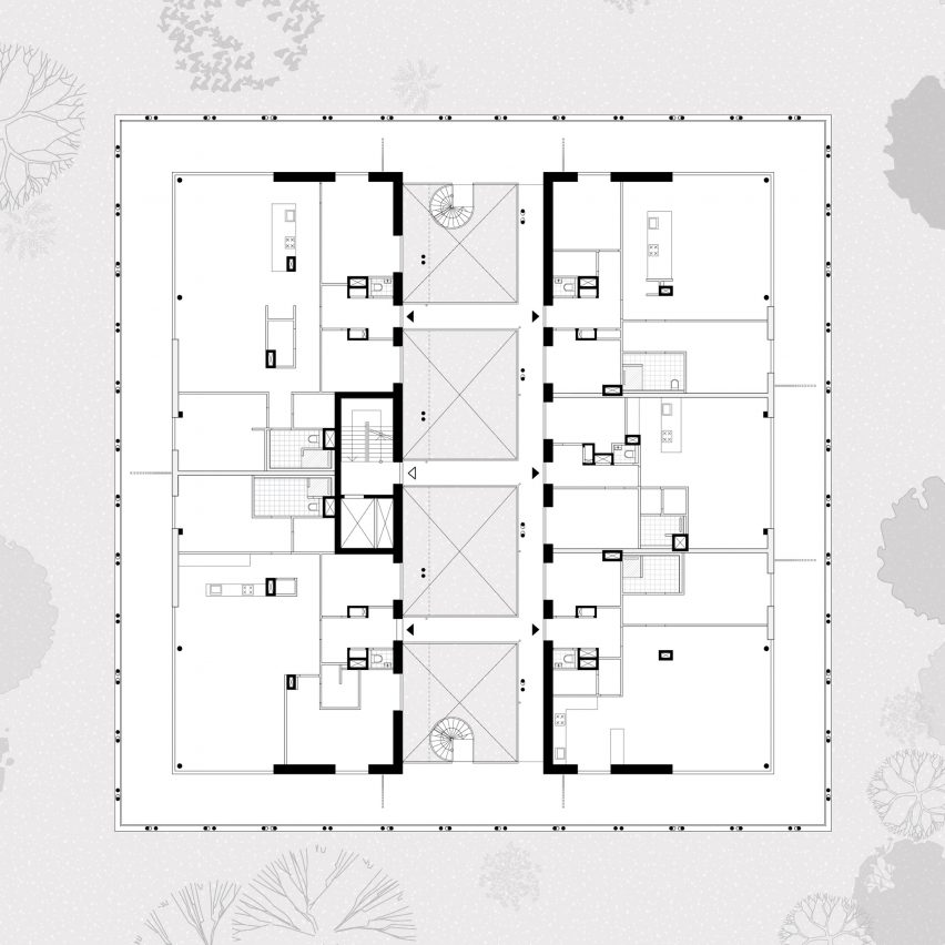 First floor plan of Forest Bath housing in Eindhoven by GAAGA
