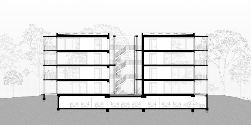 Section of Forest Bath housing in Eindhoven by GAAGA