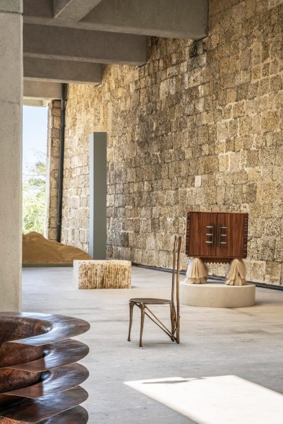 Copper, wood furniture in monument