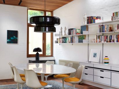 White-walled dining room