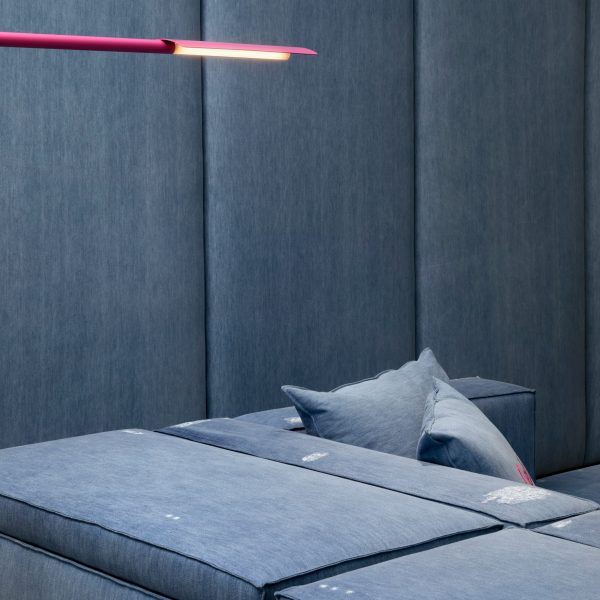 Close up of Denim furniture by Harry Nuriev