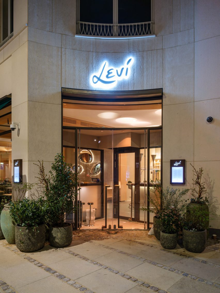 Exterior of the Levi restaurant with a glazed entrance