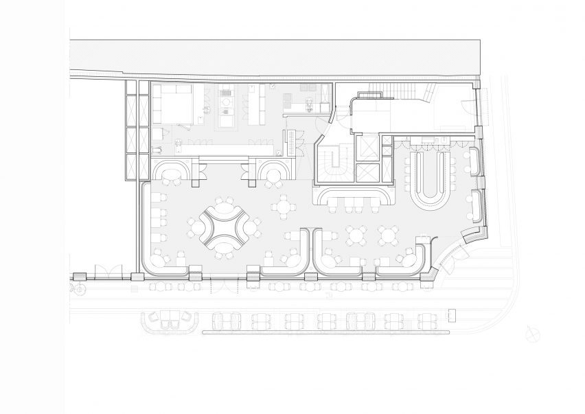 Ground floor plan of the Levi restaurant by Johannes Torpe Studio