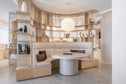 A bookshelf inside the Dior showroom Tel Aviv