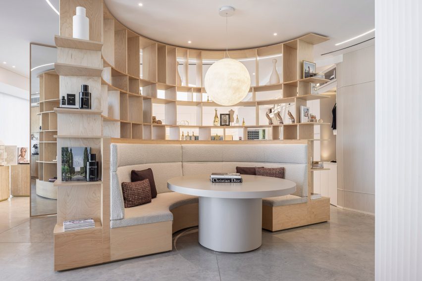 A bookshelf inside the Dior showroom Tel Aviv