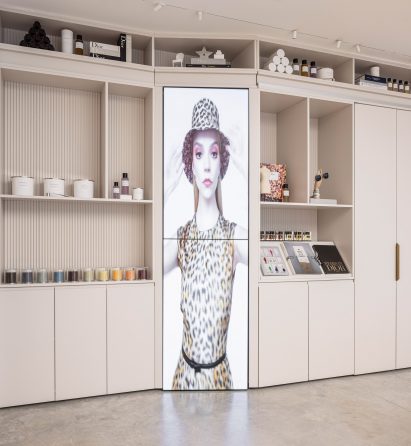 A shelving unit inside Dior by KOT Architects