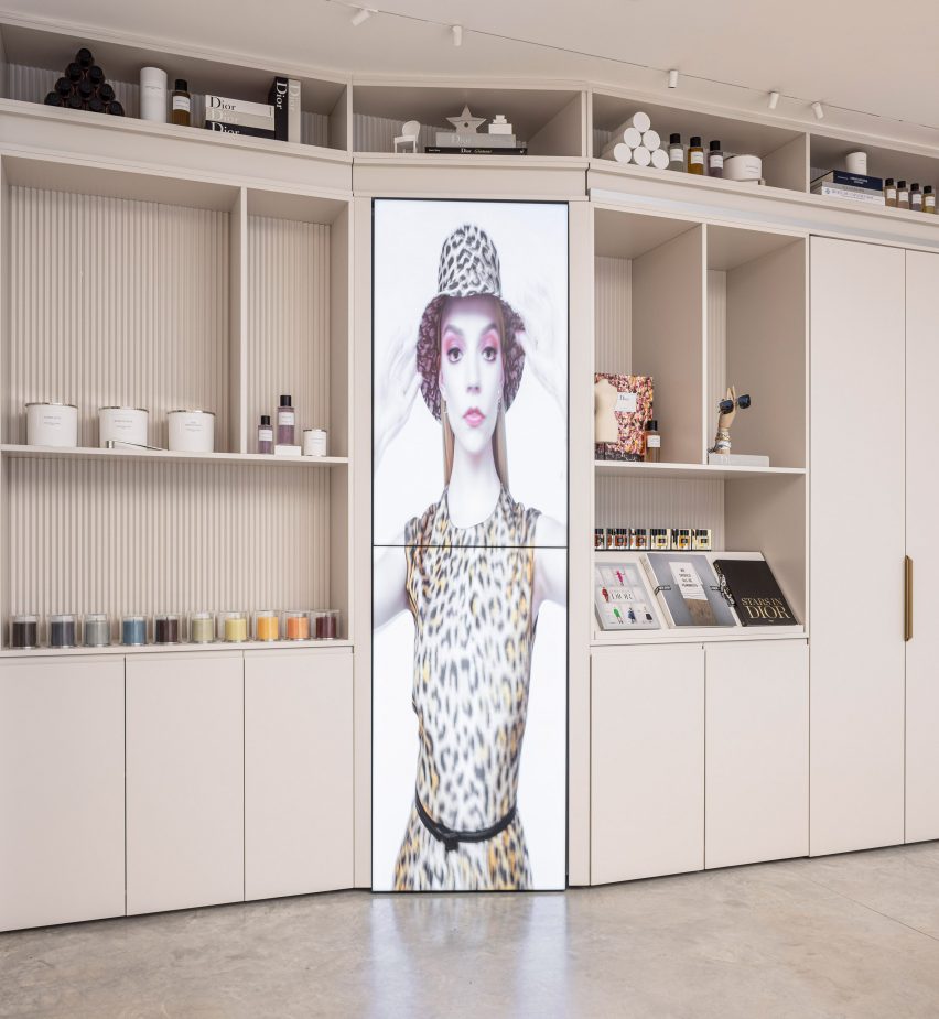 A shelving unit inside Dior by KOT Architects