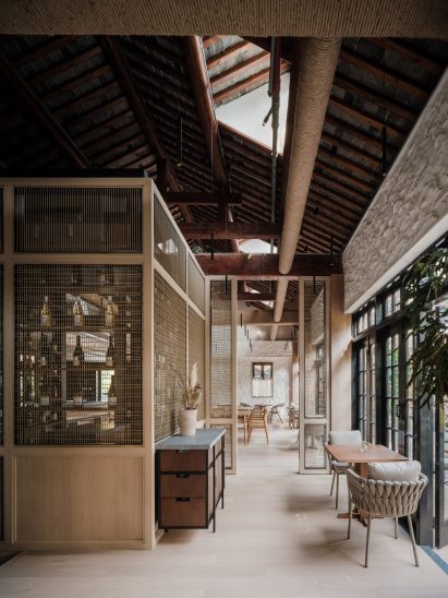 Cord-lined wine bar in by Linehouse