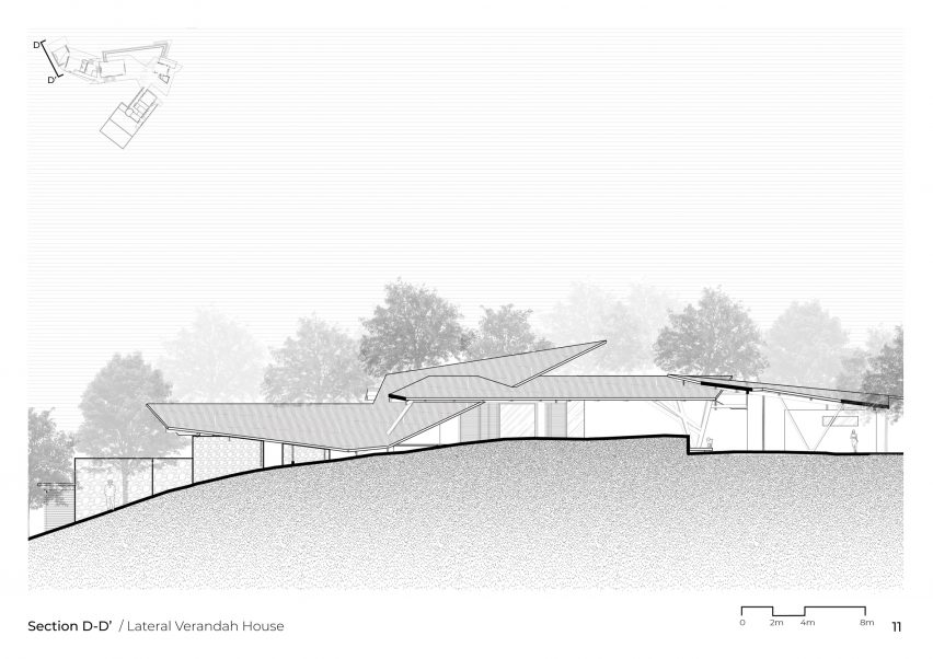 Elevation drawing of Lateral Verandah House by Malik Architecture