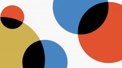 overlapping colour blocks in red, blue and yellow