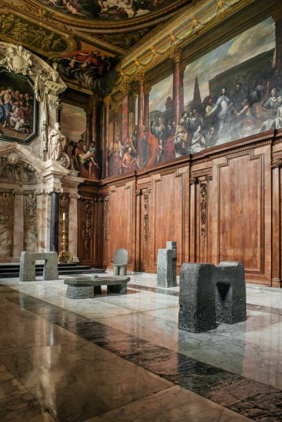 Stone furniture by Faye Toogood at Mirror Mirror: Reflections on Design at Chatsworth