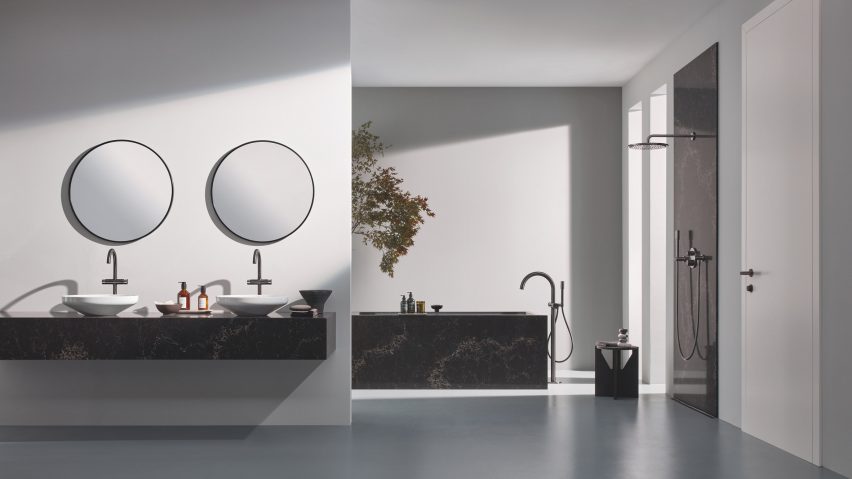 Bathroom with silver hardware