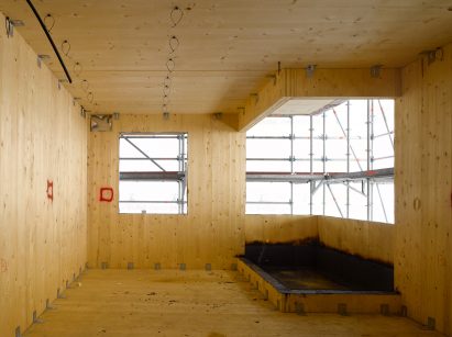 Interior of Murray Grove during construction