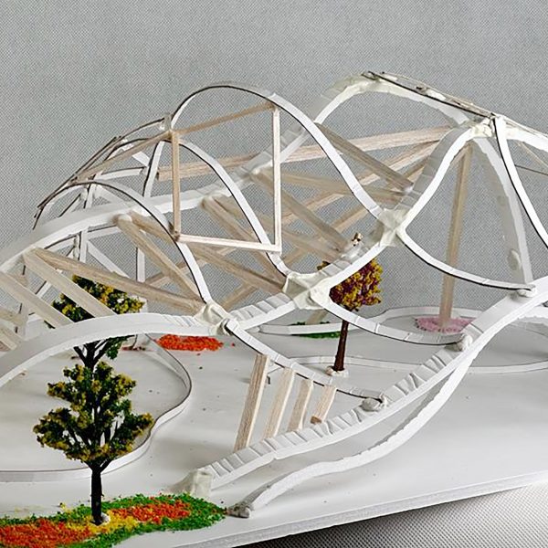 Photograph showing curvilinear architectural model