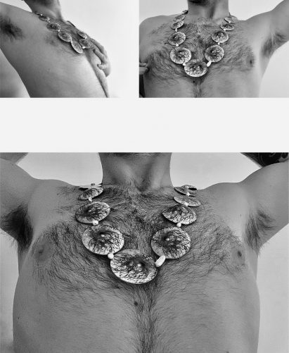 Collage of images showing a chest with a necklace