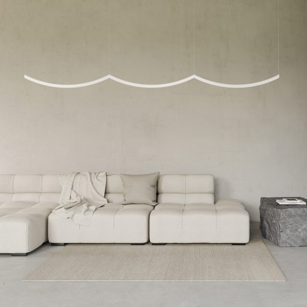 Scalloped light above sofa