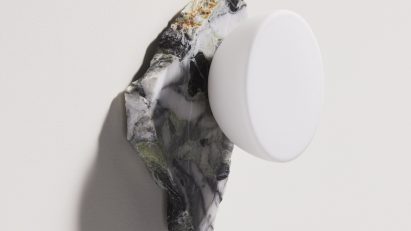 Lamp mounted on stone shard