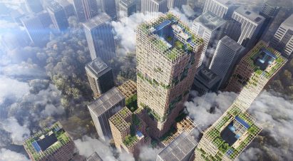 Aerial render of the proposed W350 Plan skyscraper