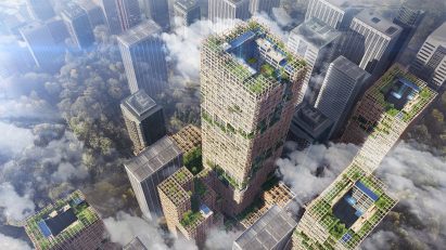 Aerial render of W350 Plan by Nikken Sekkei