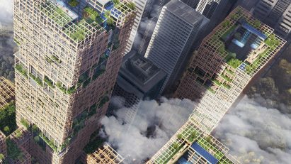 Aerial render of W350 Plan by Nikken Sekkei