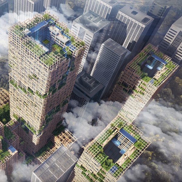 Aerial render of W350 Plan by Nikken Sekkei