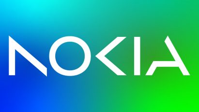 Nokia logo redesign on a green and blue gradient background