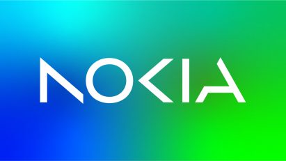 Nokia logo redesign on a green and blue gradient background