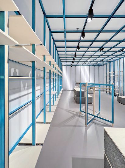 Shelving system in Milan store by Francesca Perani and Bloomscape