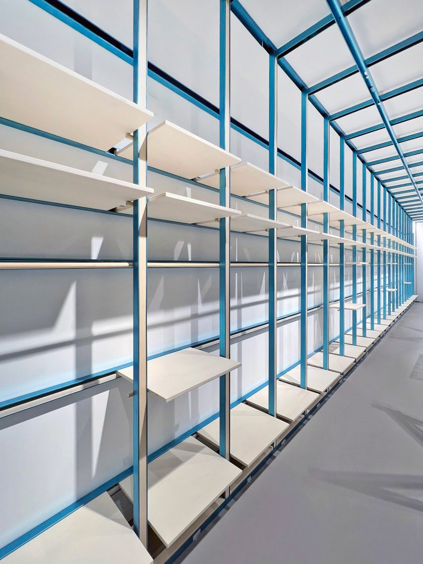 ON-OFF store in Milan features gridded blue interior by Francesca Perani and Bloomscape