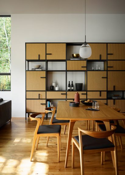 Timber hutch in dining area of house in Wyoming 