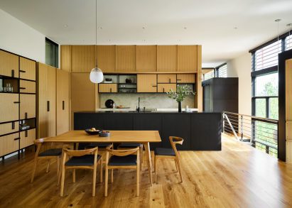 Wooden flooring within kitchen at Paintbrush Residence
