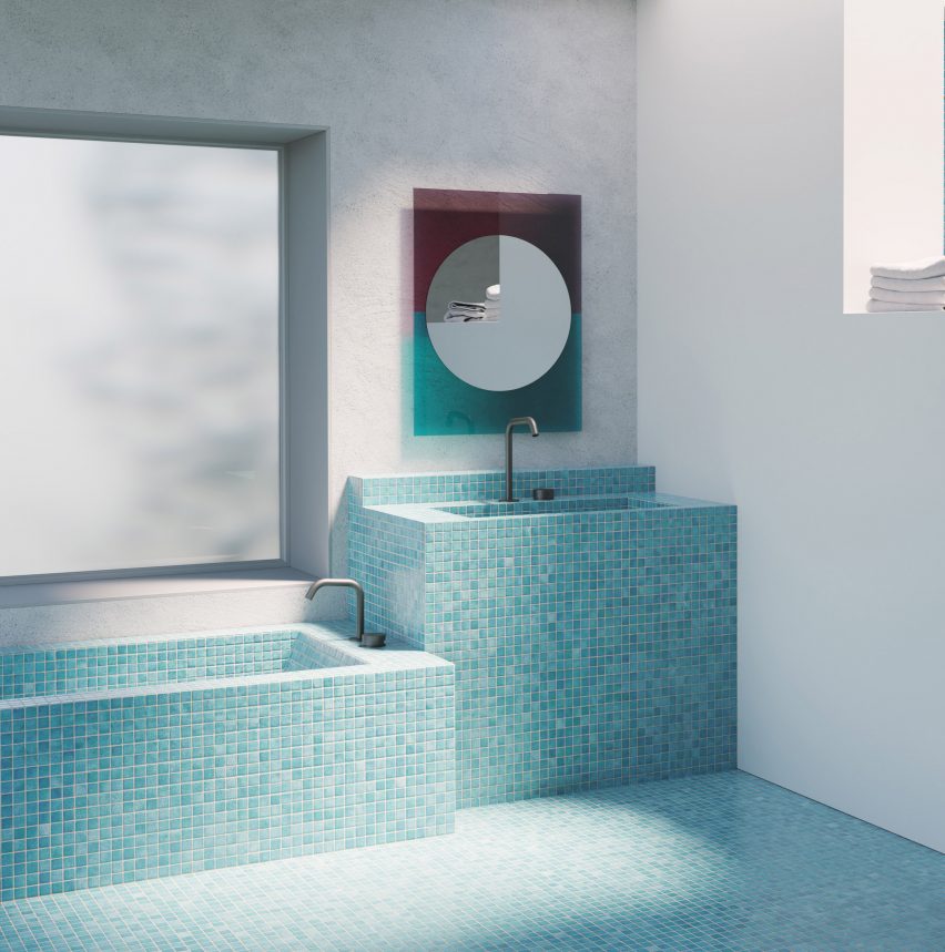 Wander mirror by AC/AL Studio in a bathroom