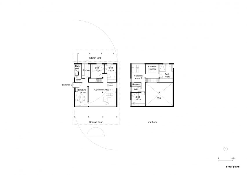 Ground floor and first floor plan of the home in Vietnam by Ra.atelier and NGO + Pasierbinski
