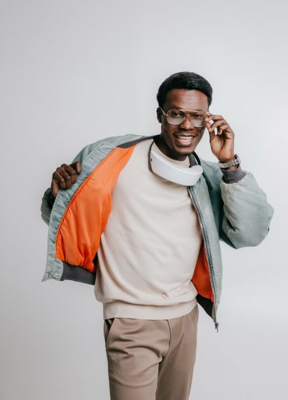 Photo of a man wearing the Respiray Wear A+ wearable air purifier