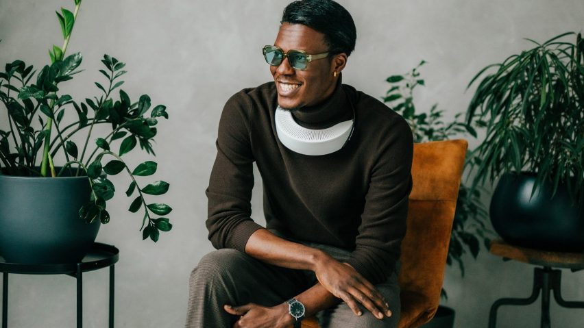 Photo of a man wearing the Respiray Wear A+ wearable air purifier