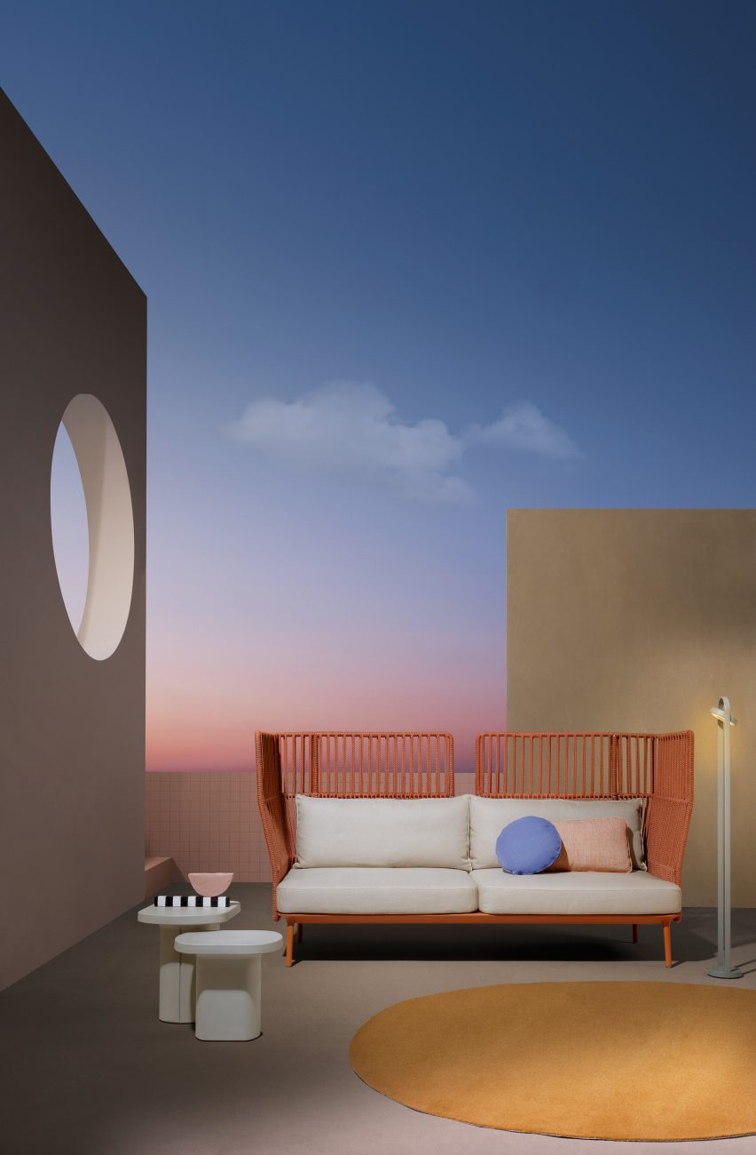 Stylised image of outdoor sofa by Patrick Jouin for Pedrali