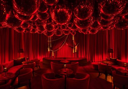 Arts Club room with 350 disco balls on the ceiling