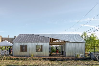 Metal siding on Testbed mockup garden house